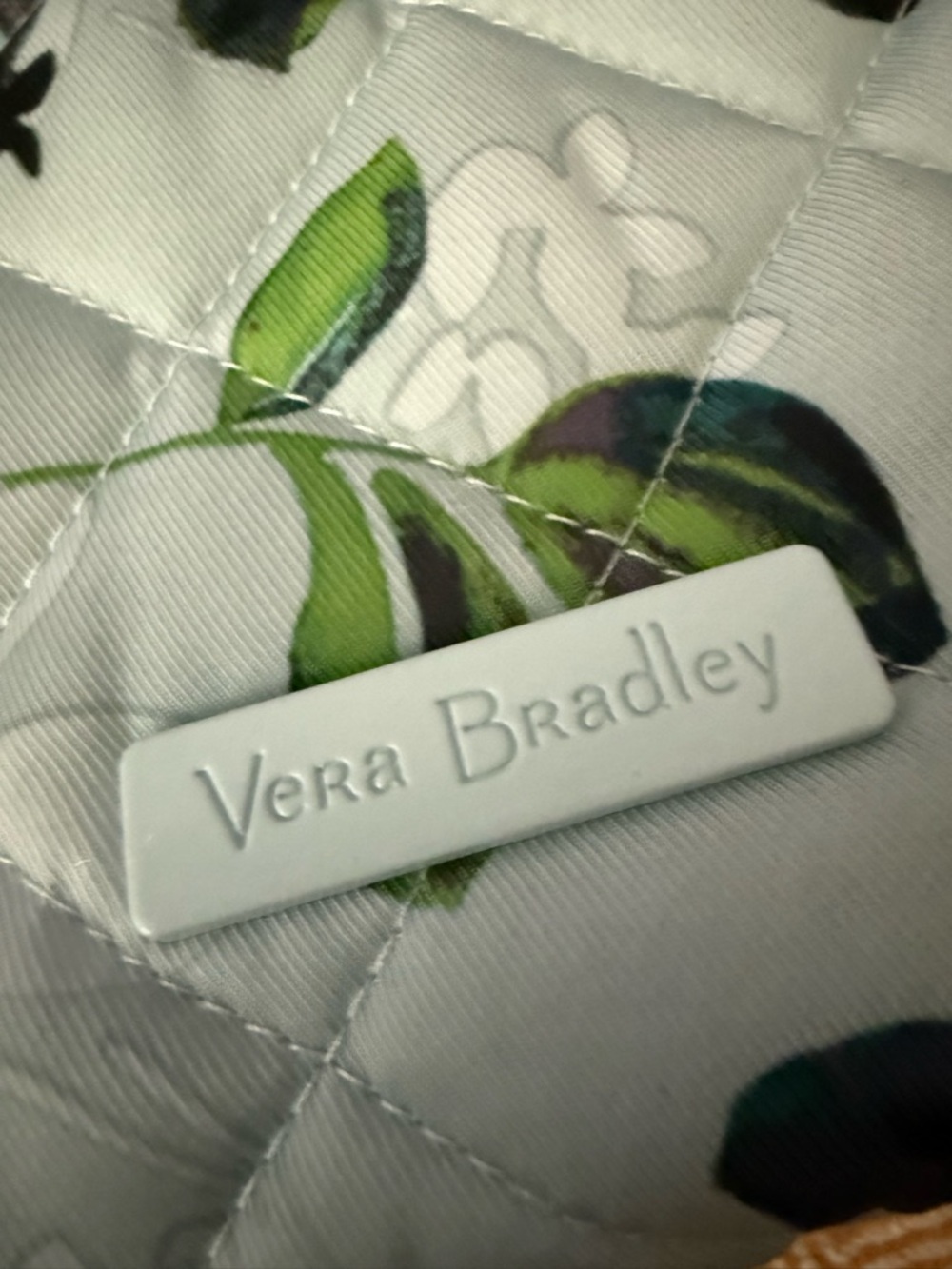 Vera Bradley Light Blue Quilted Tote with Green and Pink Floral Print - Picture 2 of 9